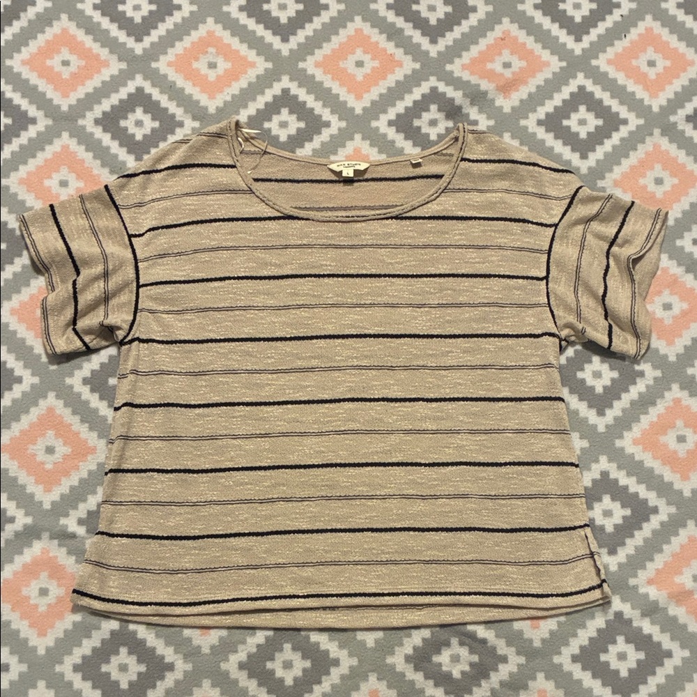Max Studio Women’s Tan&Black Striped Short Sleeve Knit Top Size Large
